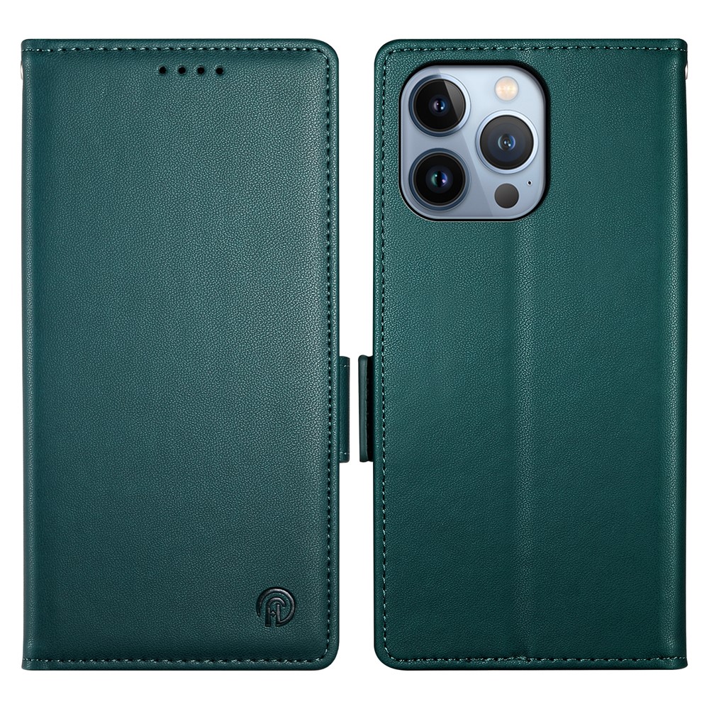 DF-010 For iPhone 13 Pro Case Full Protection PU Leather Phone Cover with Wallet - Blackish Green