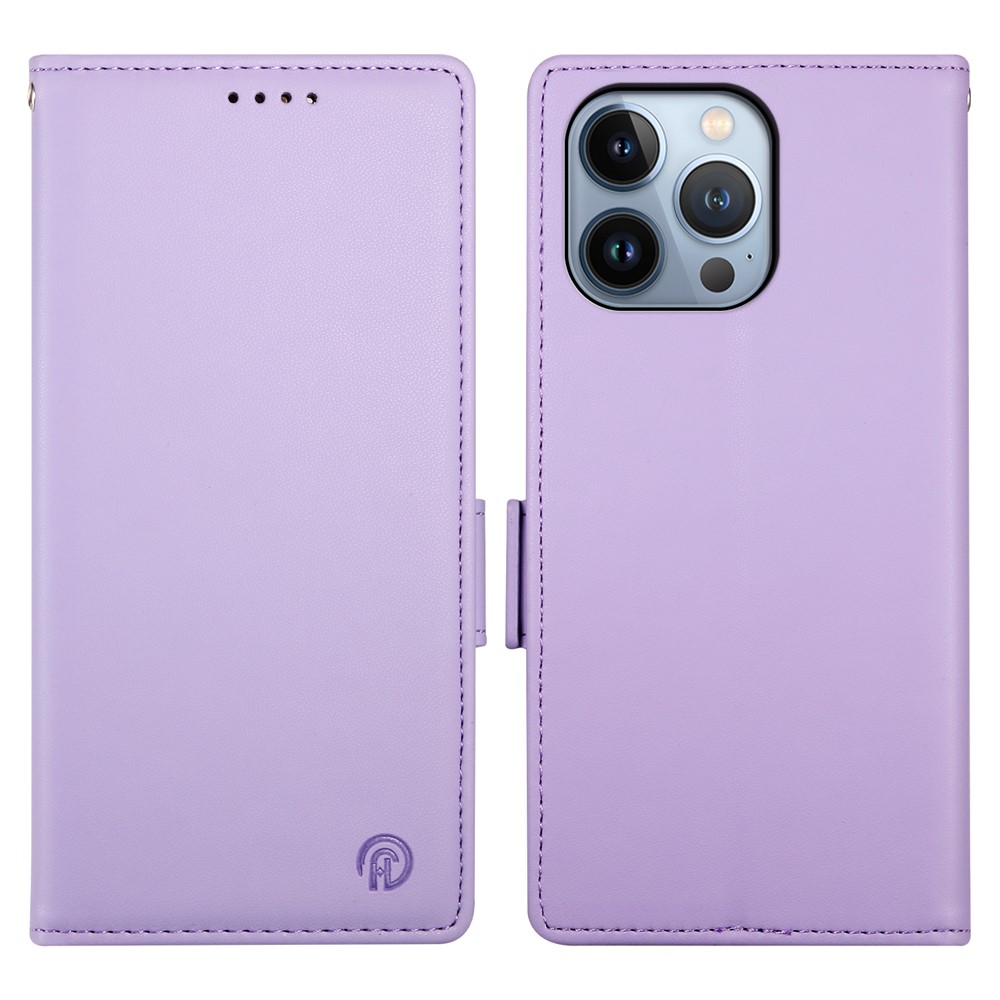 DF-010 For iPhone 13 Pro Case Full Protection PU Leather Phone Cover with Wallet - Purple