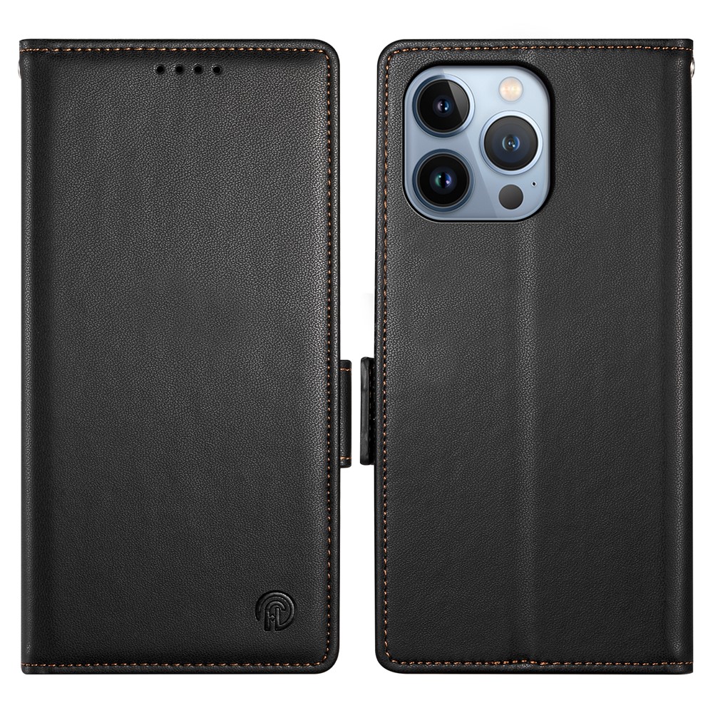 DF-010 For iPhone 13 Pro Max Case PU Leather Wallet Stand Phone Cover - Black