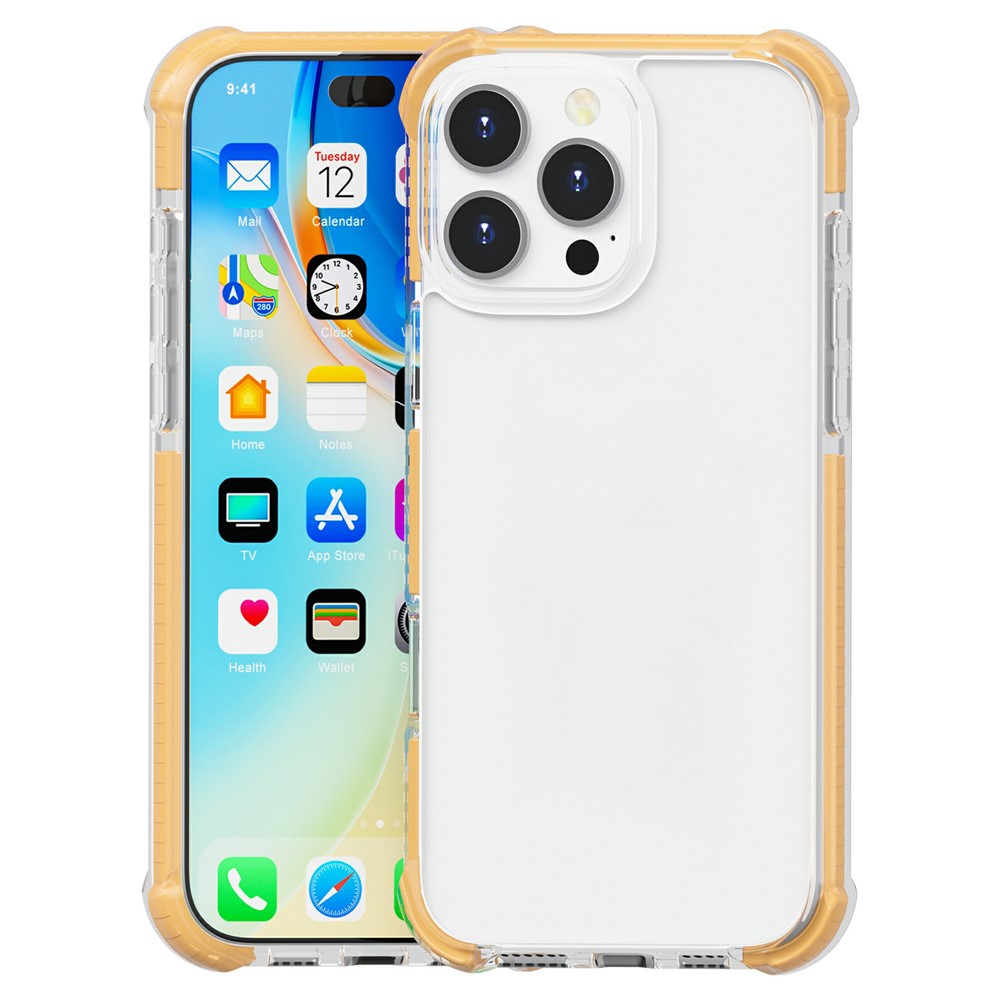 For iPhone 16 Pro Case Four Corners Anti Drop Clear TPU + TPE + PC Phone Cover - Transparent Yellow