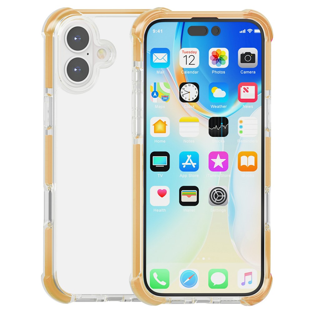 For iPhone 16 Plus Case Four Corners Anti Drop Clear TPU + TPE + PC Phone Cover - Transparent Yellow