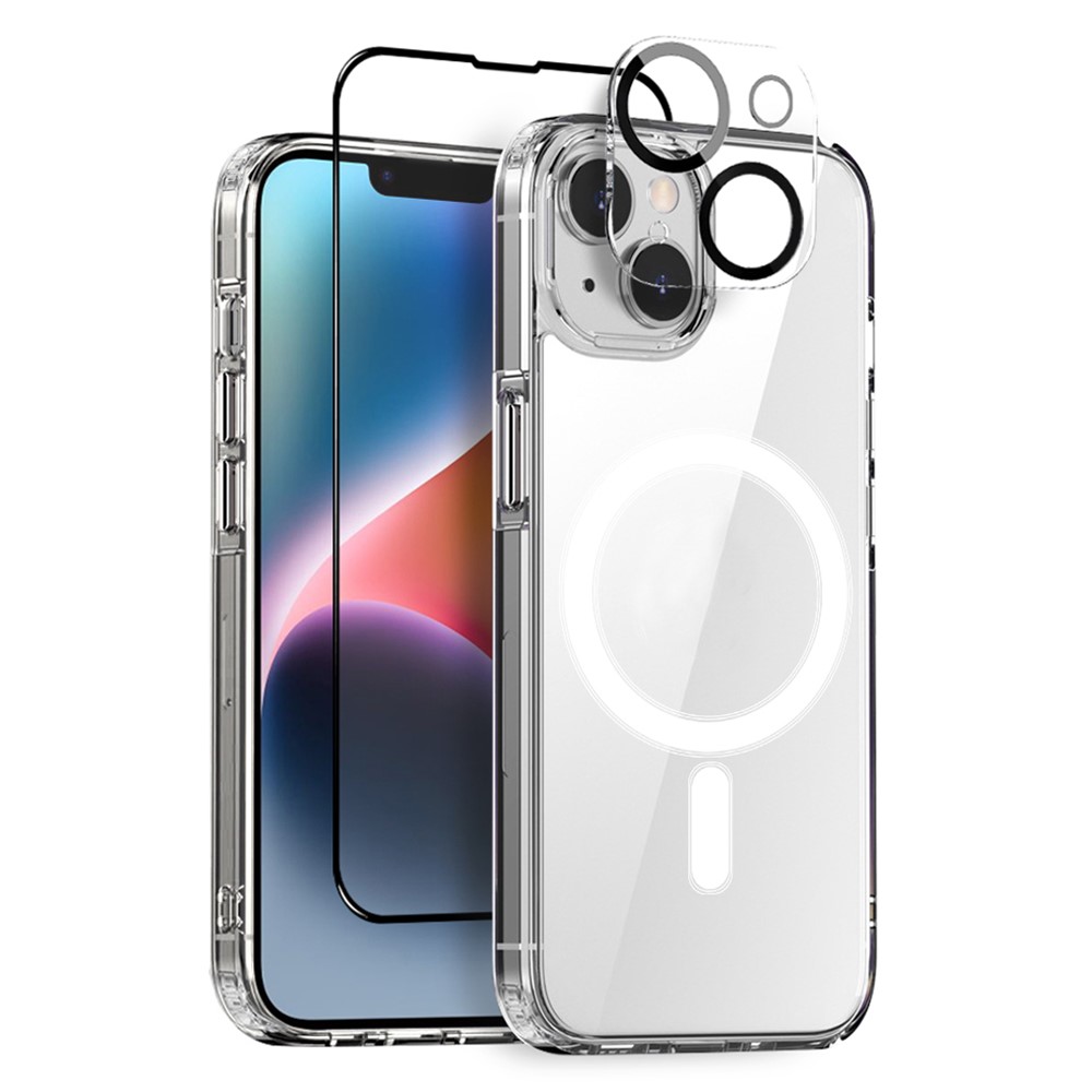NORTHJO For iPhone 14 Plus PC+TPU Phone Case Compatible with MagSafe + Tempered Glass Film + Camera Lens Protector