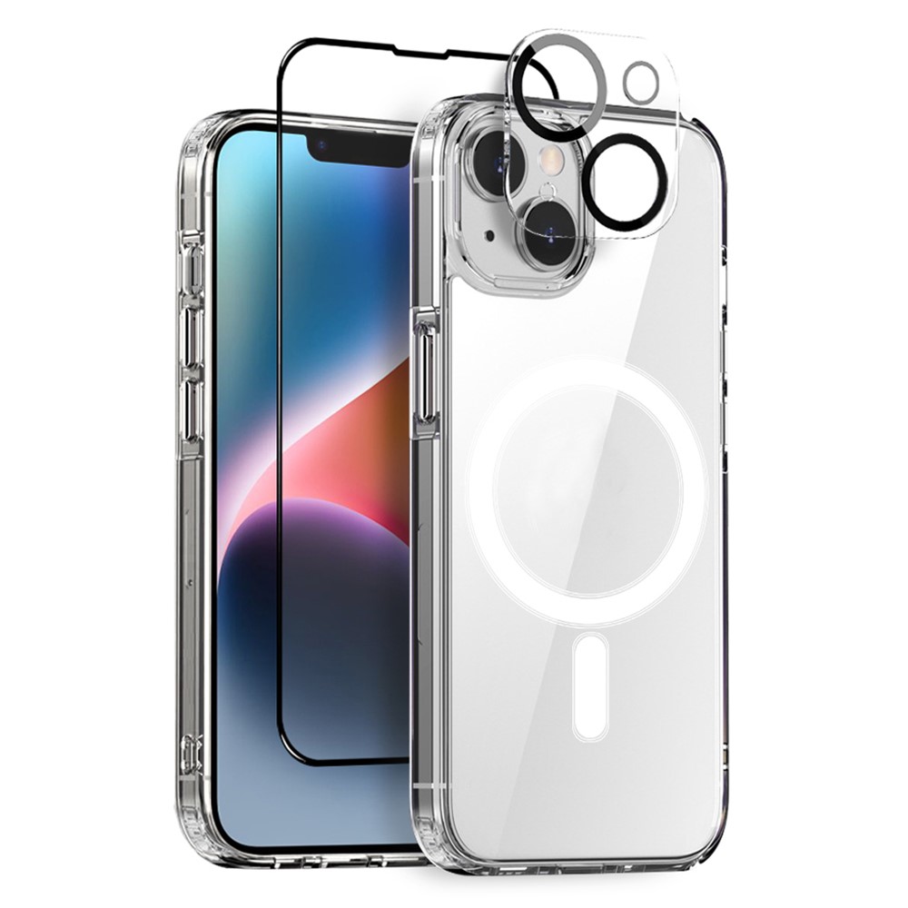 NORTHJO For iPhone 14 PC+TPU Cellphone Case with Tempered Glass Screen Film + Lens Protector, Compatible with MagSafe