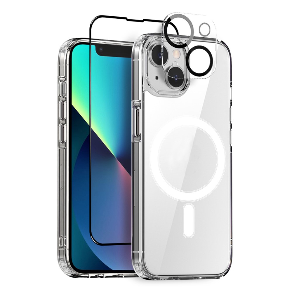 NORTHJO For iPhone 13 PC+TPU Phone Case with Tempered Glass Film + Camera Lens Cover, Compatible with MagSafe