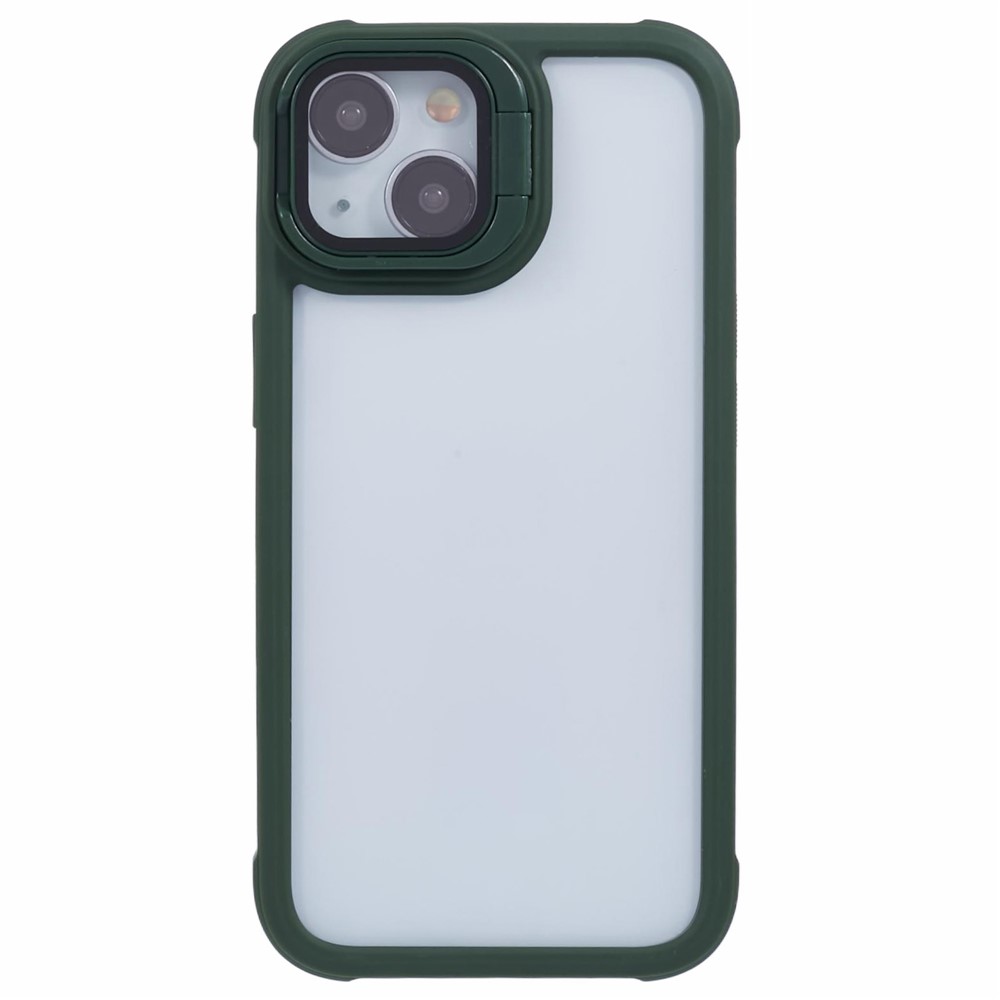 For iPhone 13 Case Lens Frame Kickstand PC + TPU Non-Slip Edge  Phone Cover - Green
