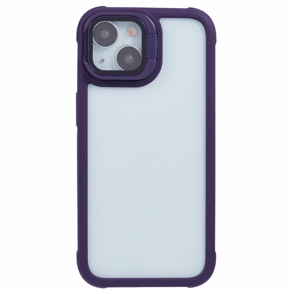 For iPhone 13 Case Lens Frame Kickstand PC + TPU Non-Slip Edge  Phone Cover - Purple