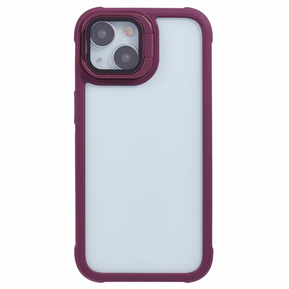 For iPhone 13 Case Lens Frame Kickstand PC + TPU Non-Slip Edge  Phone Cover - Wine Red