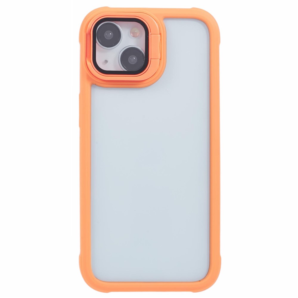 For iPhone 13 Case Lens Frame Kickstand PC + TPU Non-Slip Edge  Phone Cover - Orange