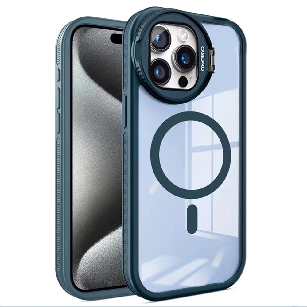 For iPhone 13 Pro Case Lens Guard Kickstand TPU+Acrylic Cell Phone Cover Compatible with MagSafe - Sapphire