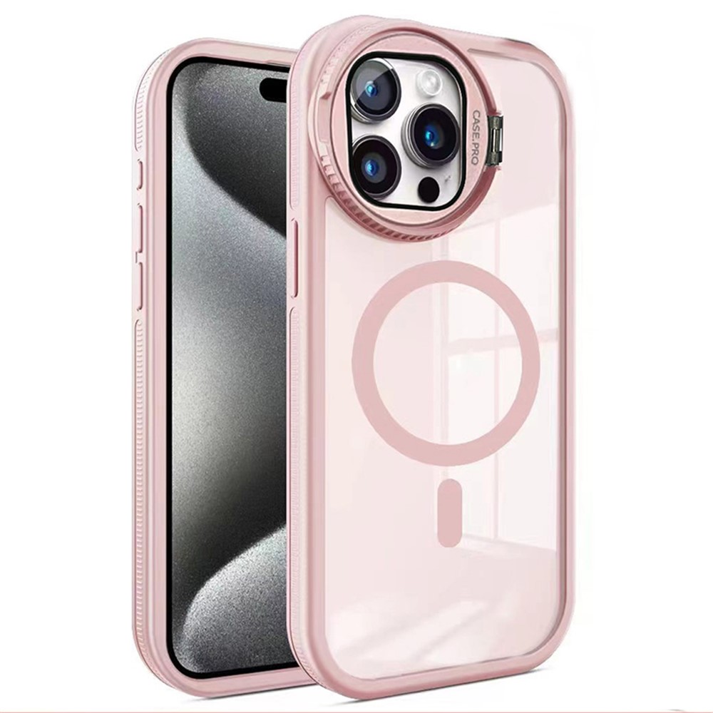 For iPhone 13 Pro Case Lens Guard Kickstand TPU+Acrylic Cell Phone Cover Compatible with MagSafe - Pink