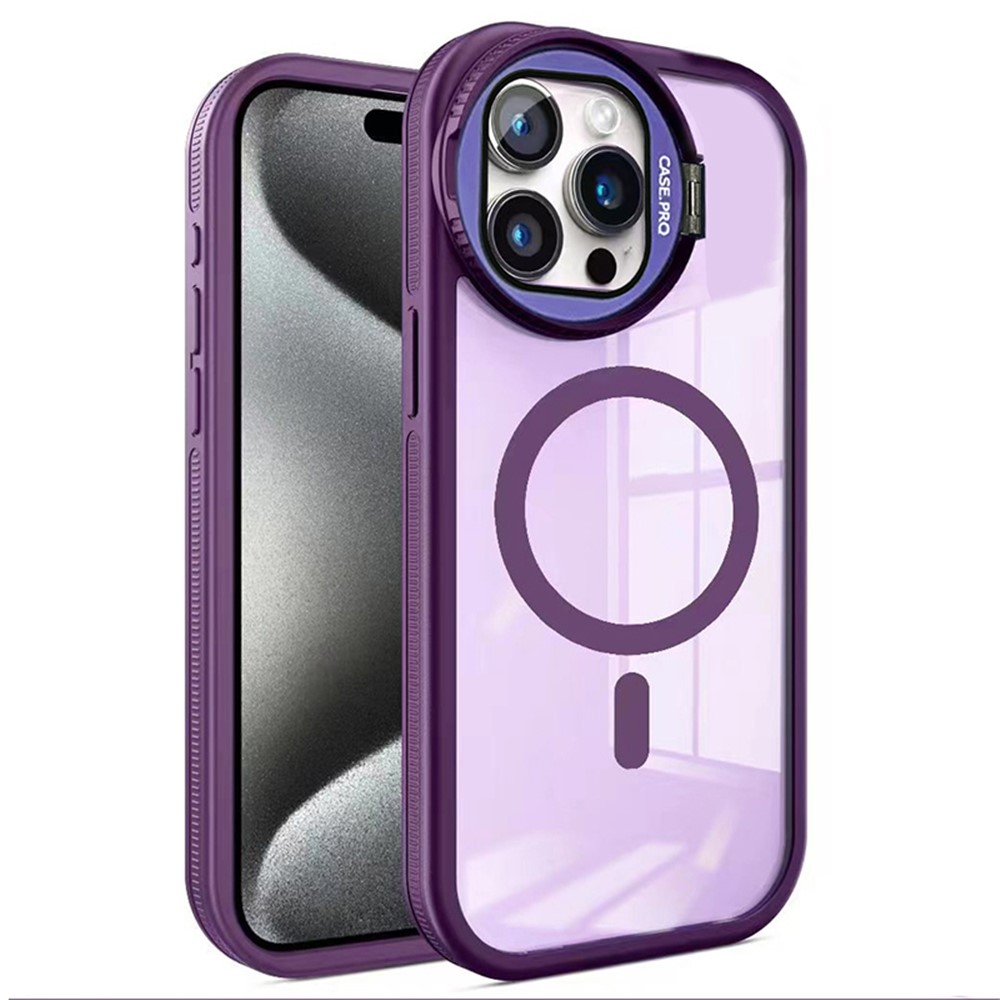 For iPhone 13 Pro Case Lens Guard Kickstand TPU+Acrylic Cell Phone Cover Compatible with MagSafe - Dark Purple