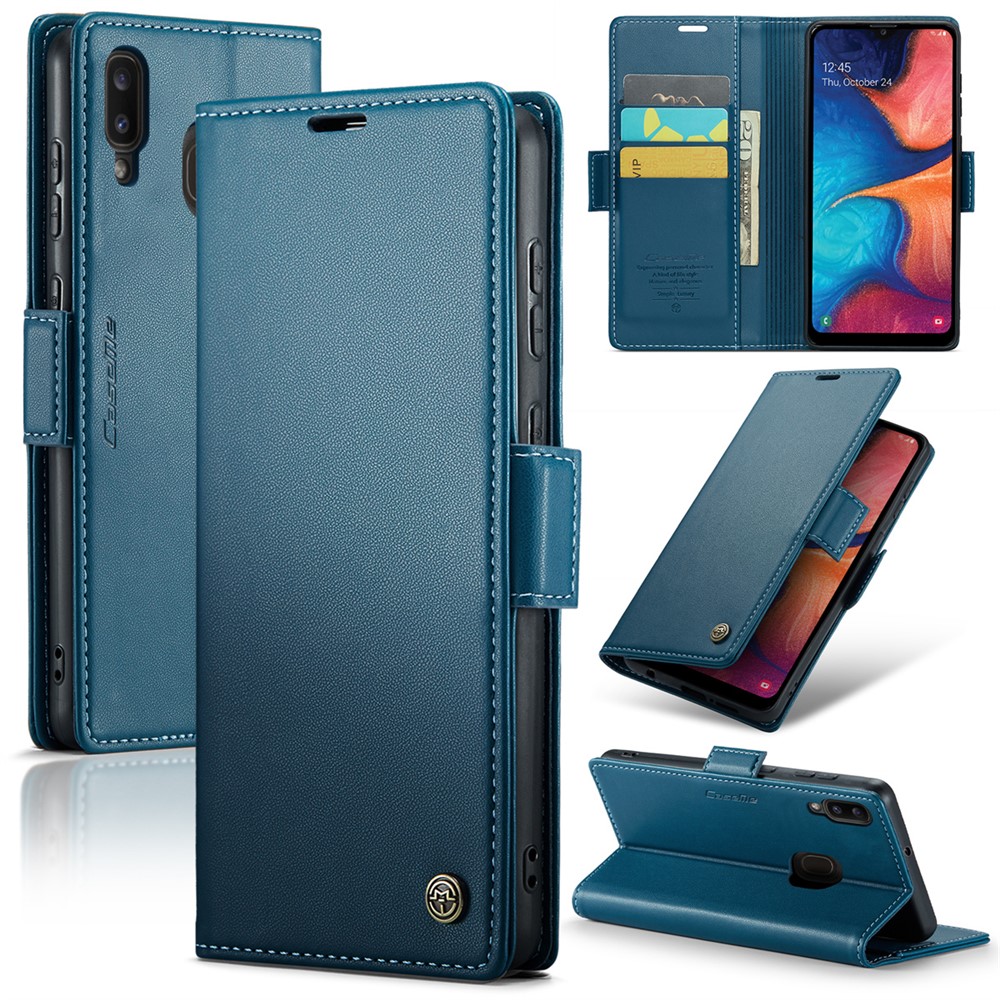 CASEME 023 Series For Samsung Galaxy A20 / A30 / M10s Glossy Case RFID Blocking Leather Phone Cover - Blue