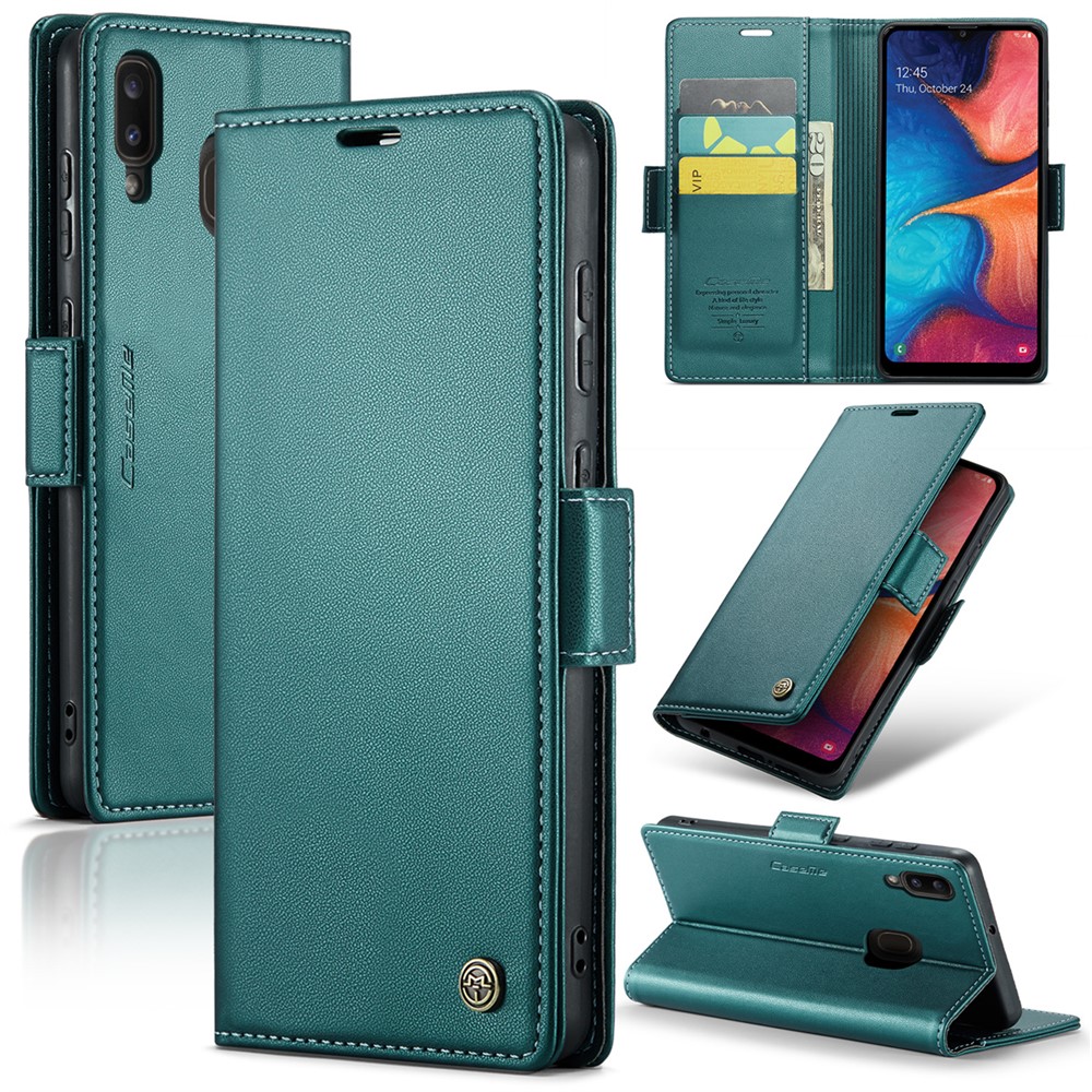 CASEME 023 Series For Samsung Galaxy A20 / A30 / M10s Glossy Case RFID Blocking Leather Phone Cover - Green