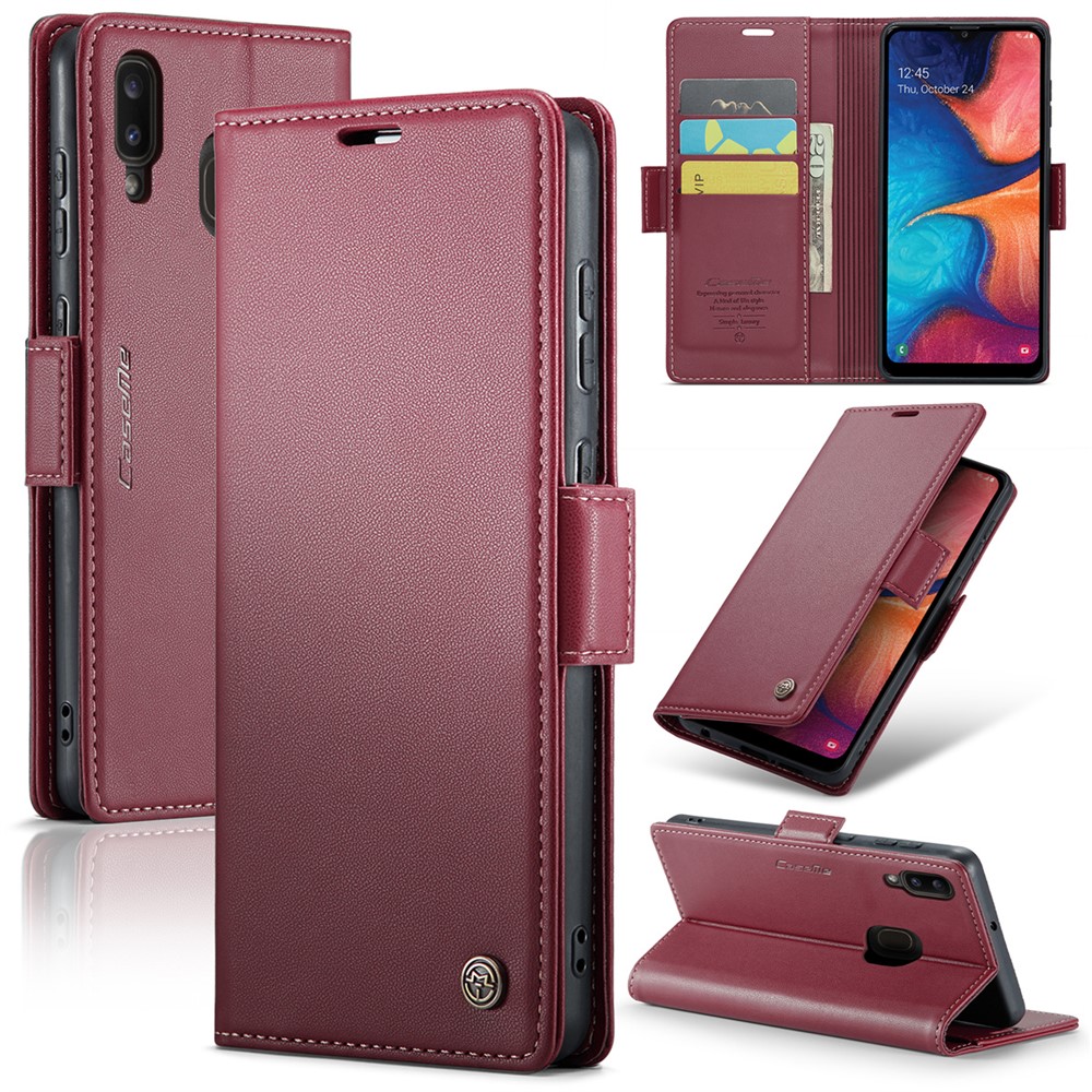 CASEME 023 Series For Samsung Galaxy A20 / A30 / M10s Glossy Case RFID Blocking Leather Phone Cover - Red