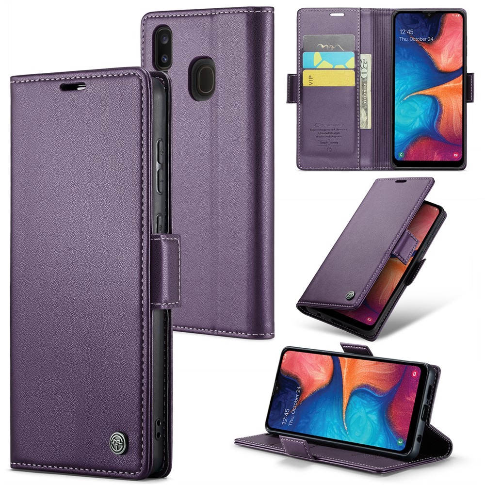 CASEME 023 Series For Samsung Galaxy A20 / A30 / M10s Glossy Case RFID Blocking Leather Phone Cover - Purple