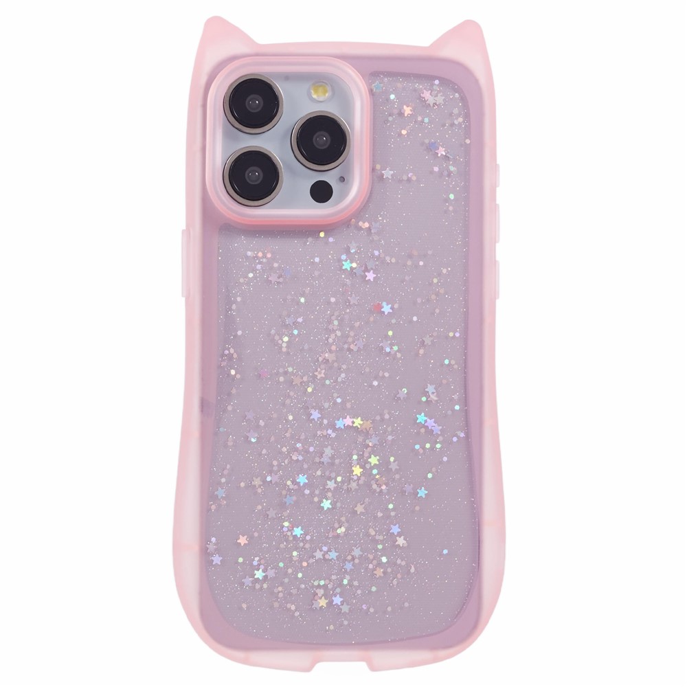 JTW Series For iPhone 12 / 12 Pro Case Epoxy TPU Phone Cover Cute Cat Ear Design - Transparent Pink