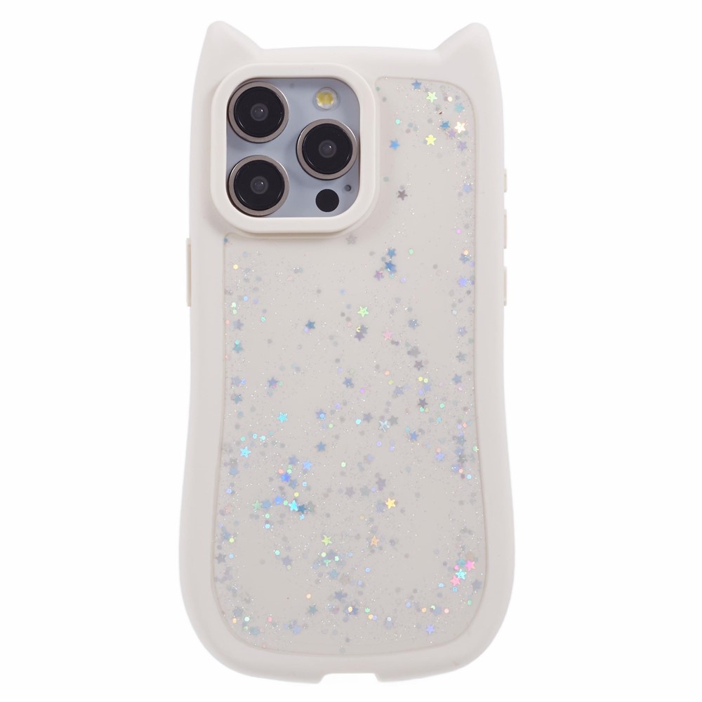JTW Series For iPhone 12 / 12 Pro Case Epoxy TPU Phone Cover Cute Cat Ear Design - Beige