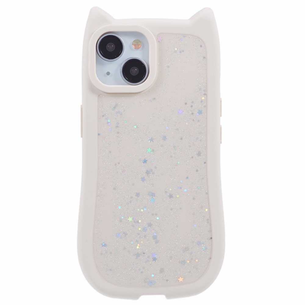 JTW Series For iPhone 14 Case TPU Cat Ear Phone Cover Bling Star Epoxy - Beige