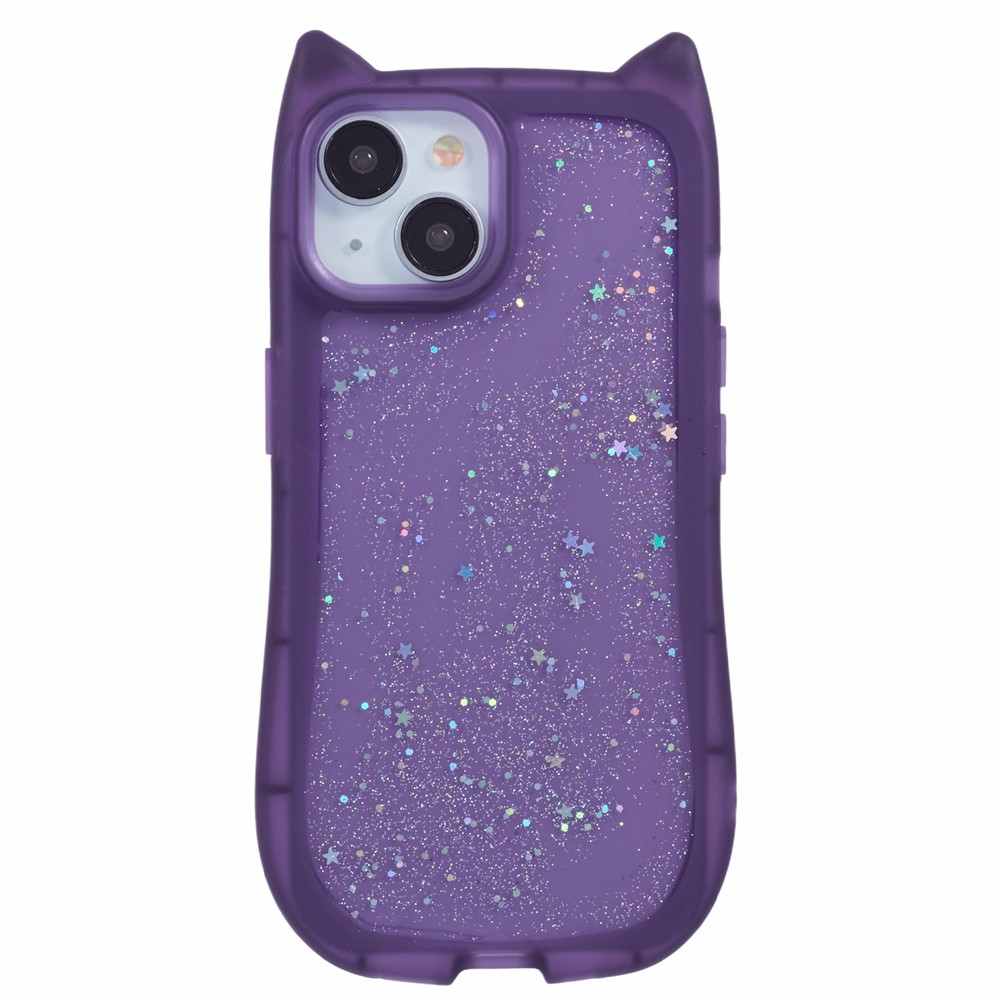 JTW Series For iPhone 14 Case TPU Cat Ear Phone Cover Bling Star Epoxy - Transparent Purple