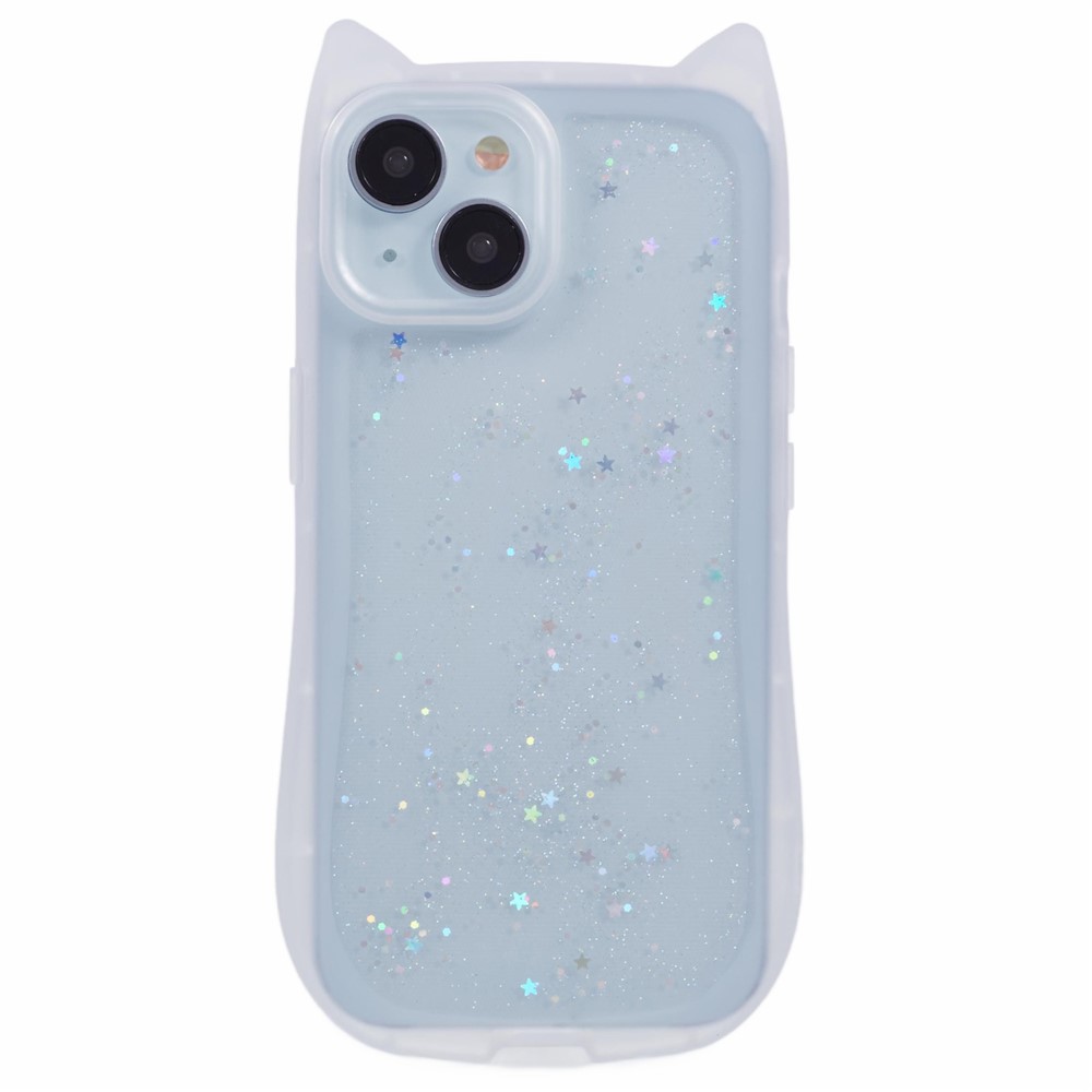 JTW Series For iPhone 14 Case TPU Cat Ear Phone Cover Bling Star Epoxy - Transparent White