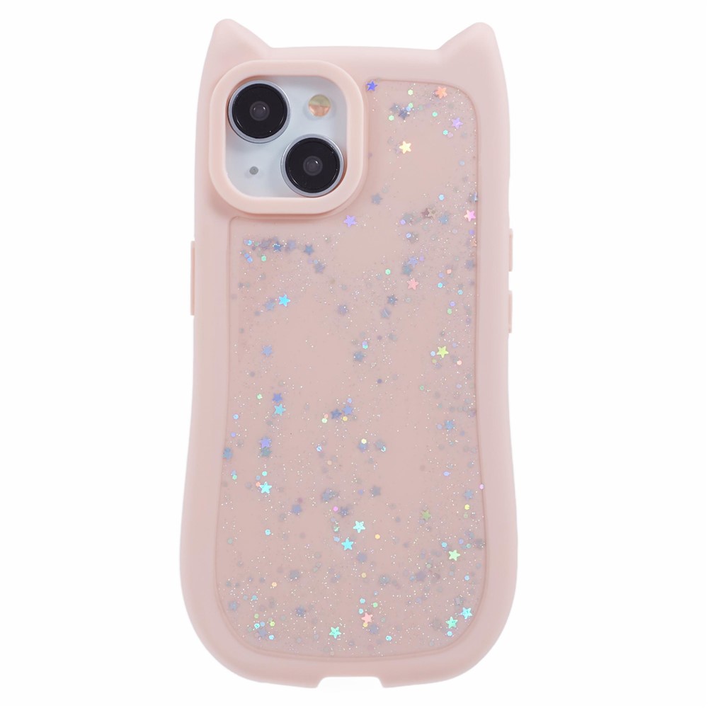 JTW Series For iPhone 13 Case Cat Ear Soft TPU Phone Cover Sparkle Sequins Epoxy - Pink