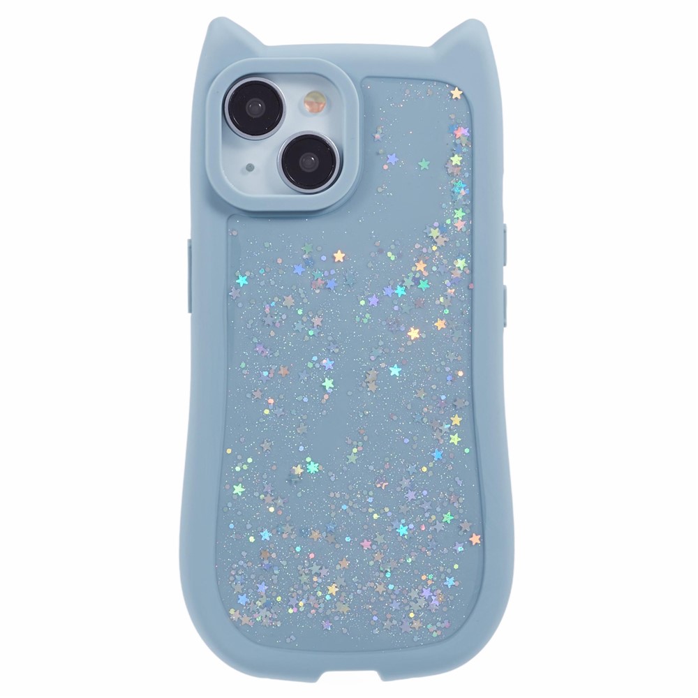 JTW Series For iPhone 13 Case Cat Ear Soft TPU Phone Cover Sparkle Sequins Epoxy - Baby Blue