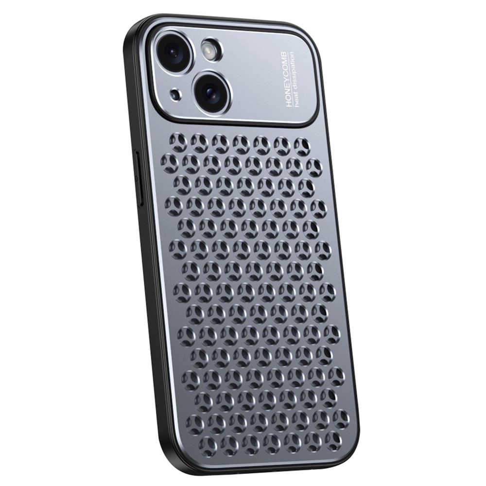 Cell Phone Case for iPhone 14 Honeycomb Texture Aluminum Alloy+TPU Phone Cover - Grey