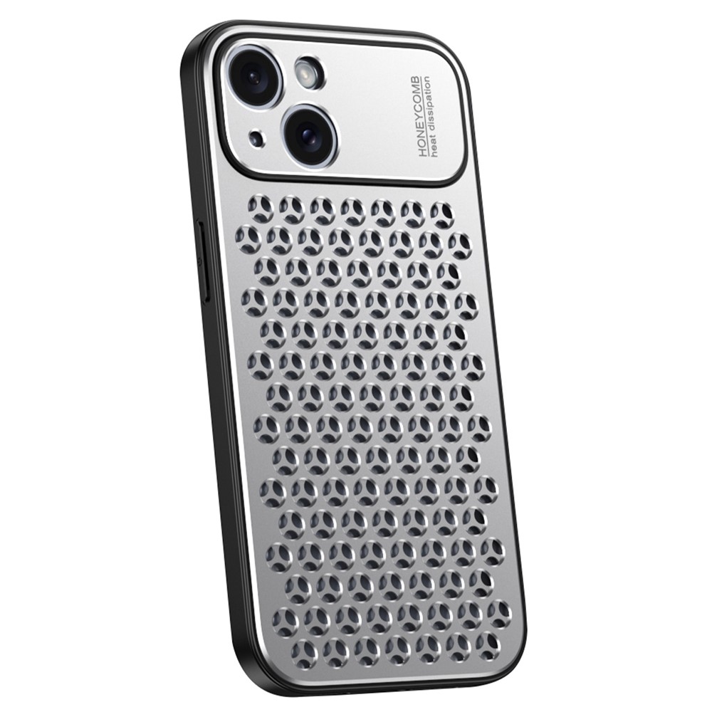 For iPhone 14 Plus Case Aluminum Alloy+TPU Honeycomb Heat Dissipation Anti-Drop Phone Cover - Silver