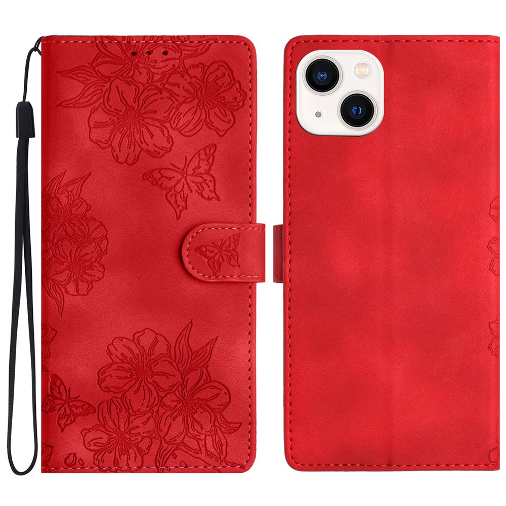 For iPhone 15 Plus PU Leather Phone Case Skin-Touch Feeling Imprinted Pattern Wallet Phone Cover - Red