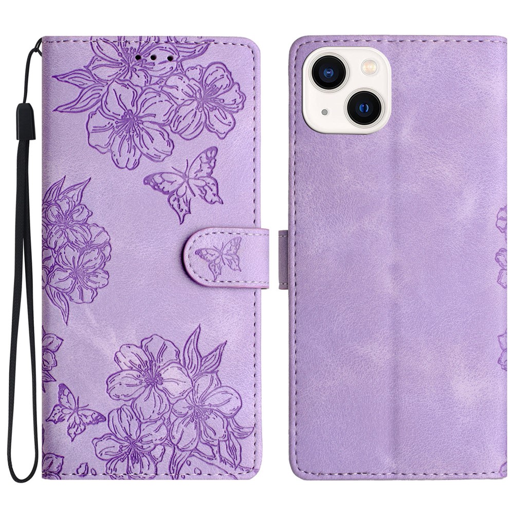 For iPhone 13 Wholesale Phone Shell PU Leather Phone Case Imprinted Pattern Wallet Phone Cover - Purple