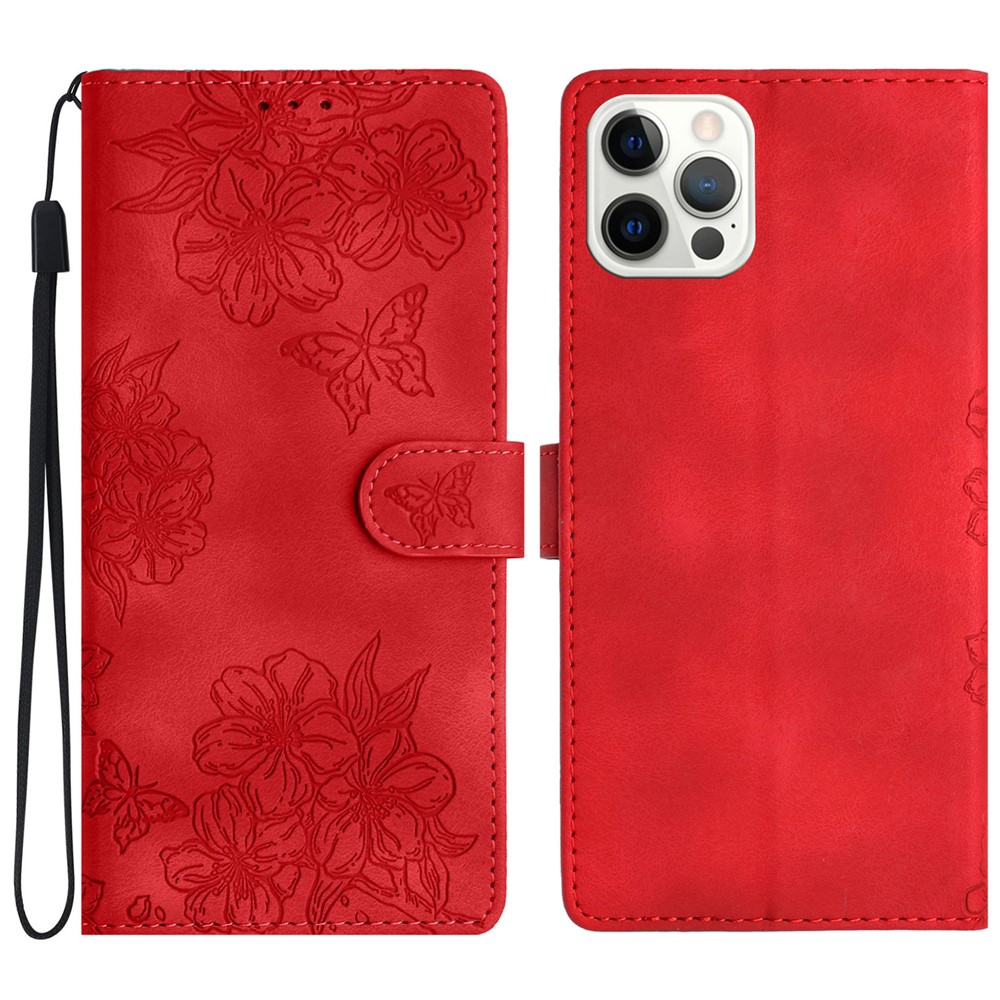 For iPhone 13 Pro Max PU Leather Phone Case Skin-Touch Feeling Wallet Phone Cover - Red