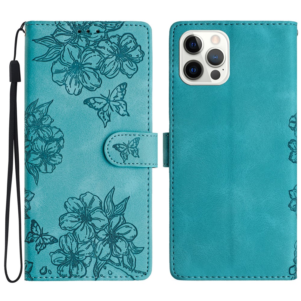 For iPhone 13 Pro Imprinted Pattern Wallet Phone Cover Skin-Touch Feeling PU Leather Cell Phone Case - Green