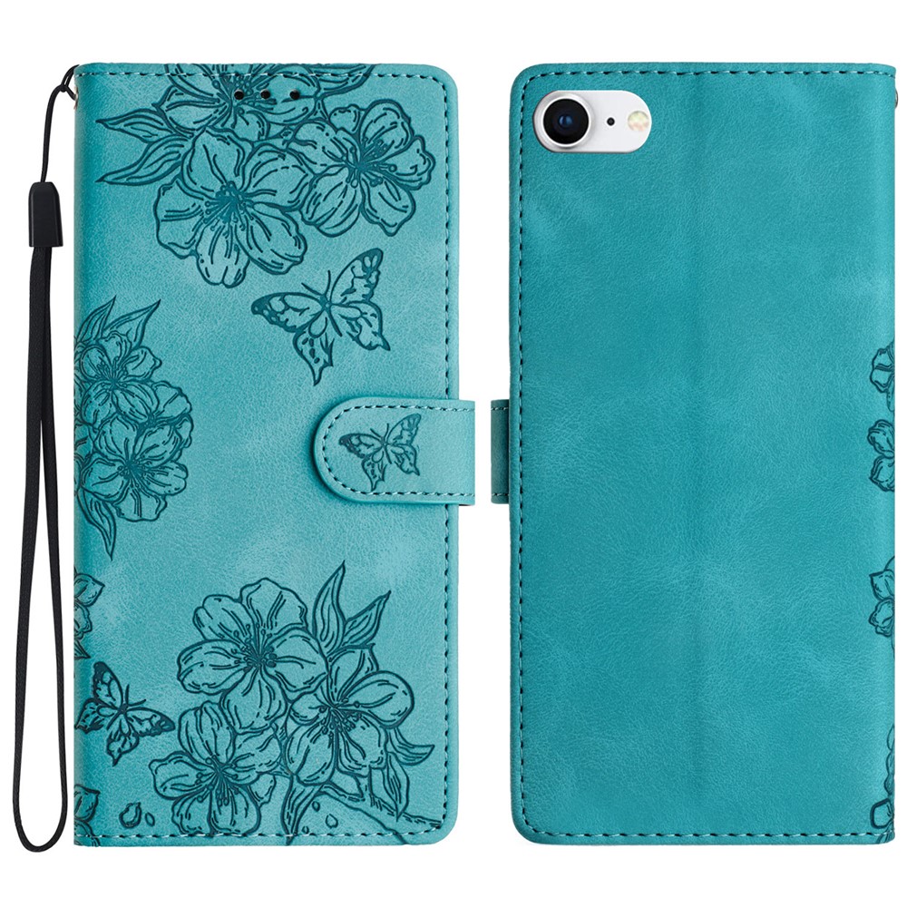 For iPhone 6 / 6s / 7 / 8 4.7 inch / SE (2020) / SE (2022) Case Sakura Butterfly Imprint Leather Wallet Stand Phone Cover - Green