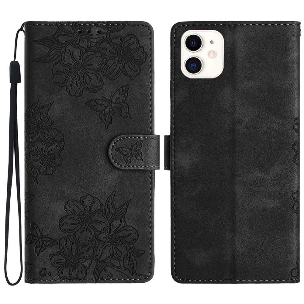 For iPhone 11 Skin-Touch Feeling PU Leather Phone Case Imprinted Pattern Wallet Phone Cover - Black