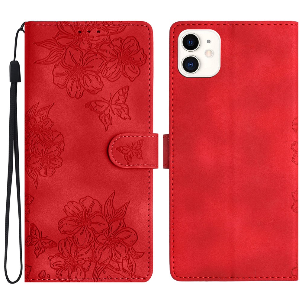 For iPhone 11 Skin-Touch Feeling PU Leather Phone Case Imprinted Pattern Wallet Phone Cover - Red