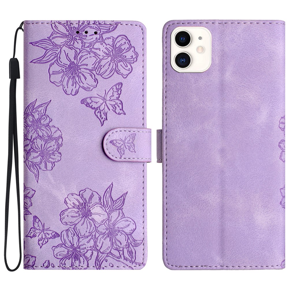 For iPhone 11 Skin-Touch Feeling PU Leather Phone Case Imprinted Pattern Wallet Phone Cover - Purple