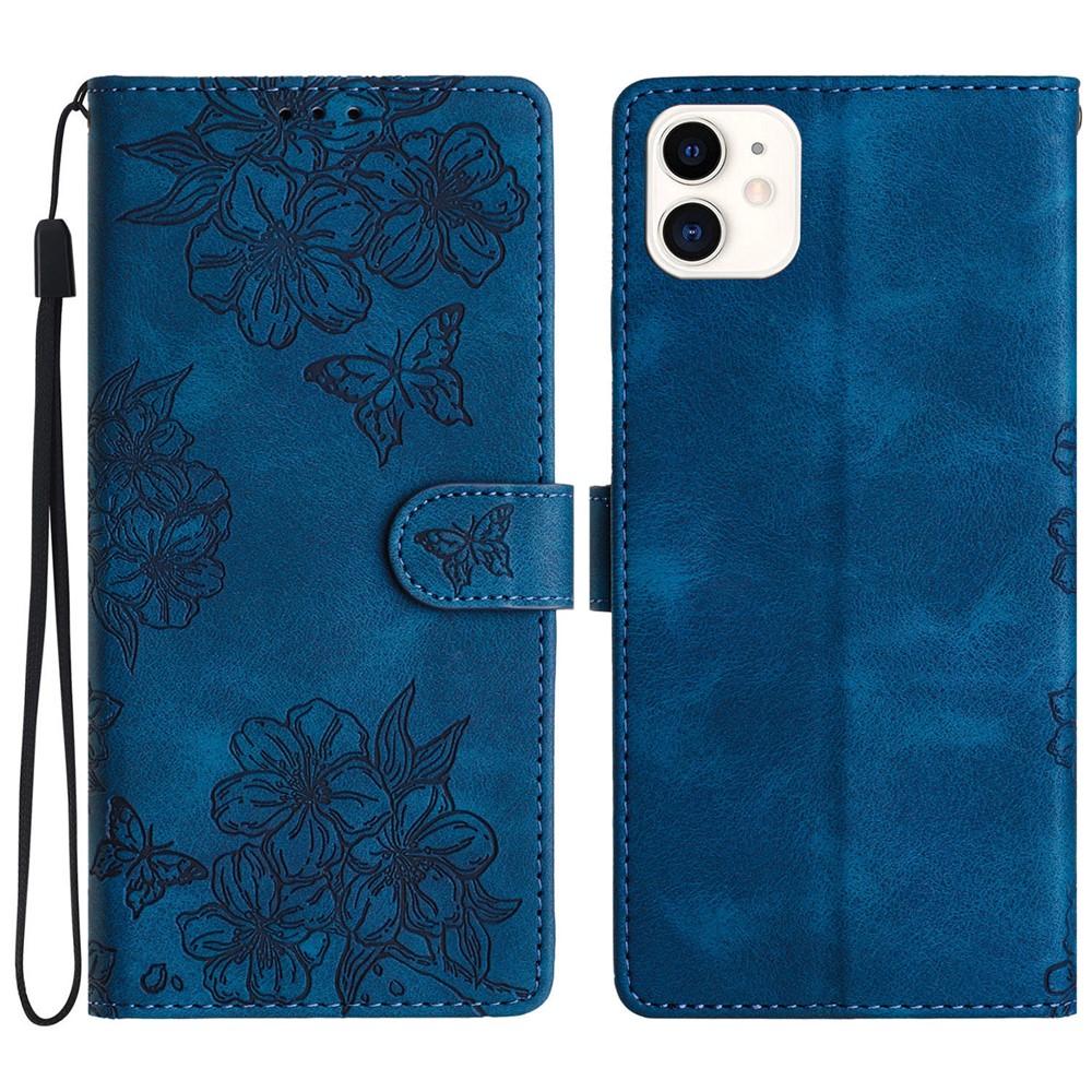 For iPhone 11 Skin-Touch Feeling PU Leather Phone Case Imprinted Pattern Wallet Phone Cover - Blue