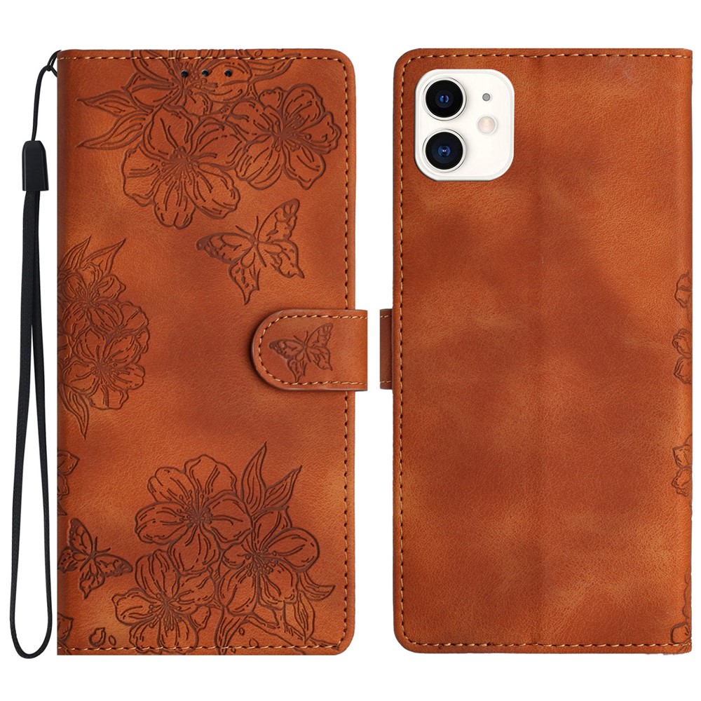For iPhone 11 Skin-Touch Feeling PU Leather Phone Case Imprinted Pattern Wallet Phone Cover - Brown