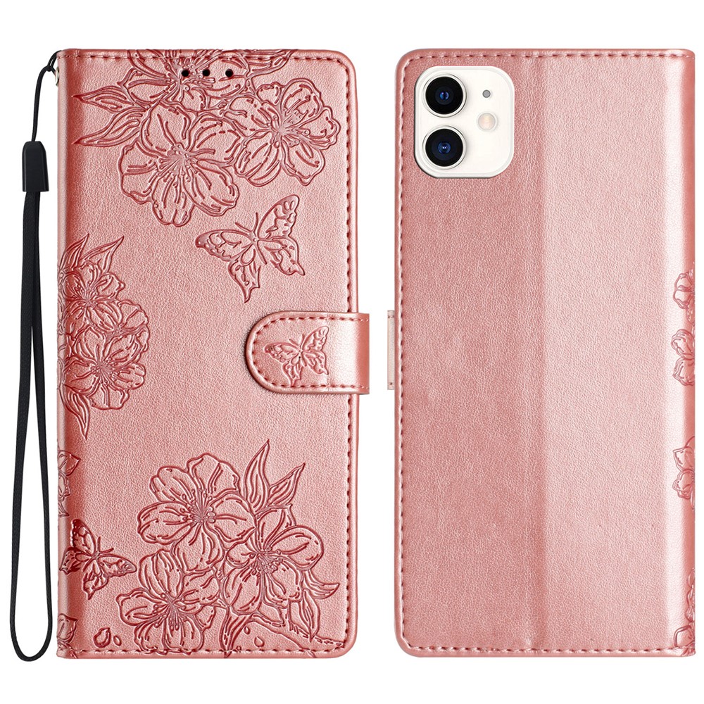 For iPhone 11 Skin-Touch Feeling PU Leather Phone Case Imprinted Pattern Wallet Phone Cover - Rose Gold