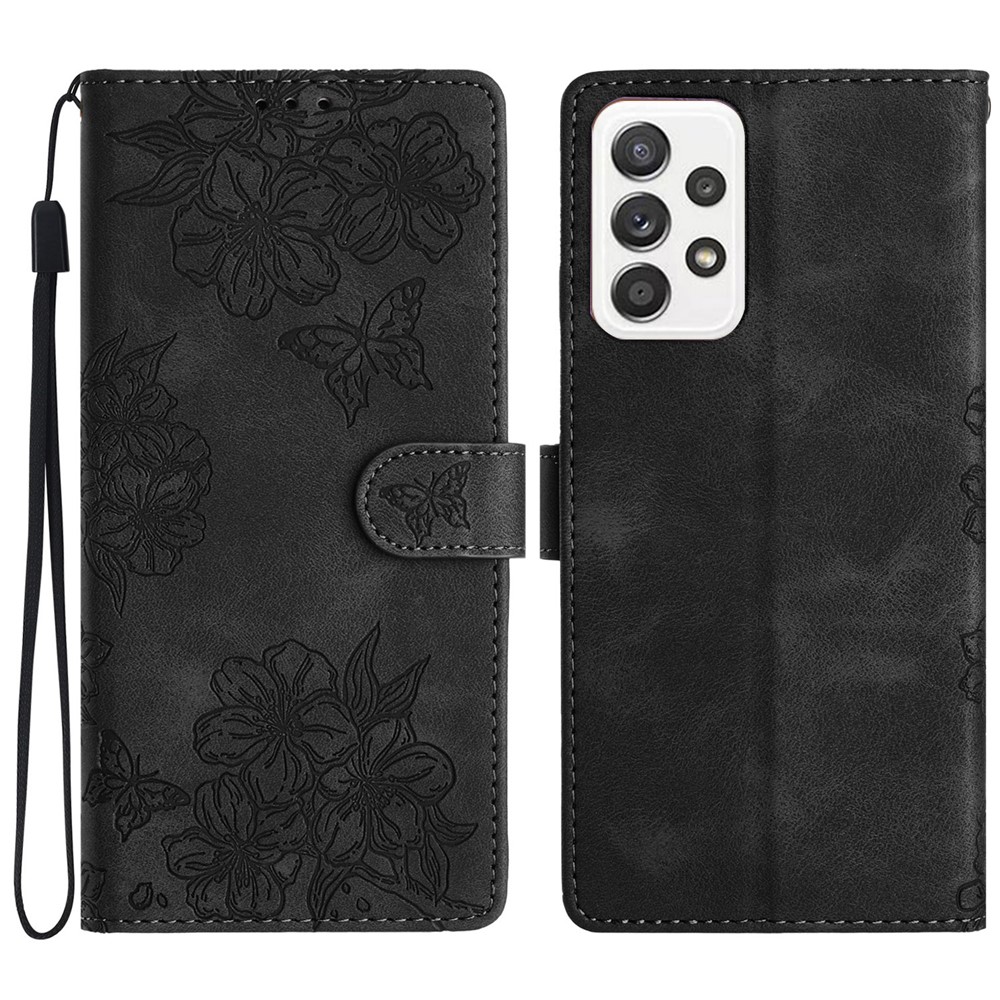 For Samsung Galaxy A73 5G   PU Leather Phone Case Imprinted Pattern Wallet Phone Cover - Black