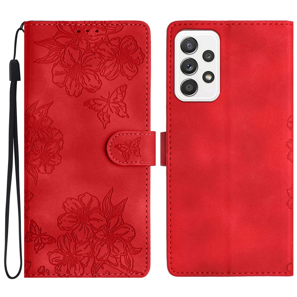 For Samsung Galaxy A73 5G PU Leather Phone Case Imprinted Pattern Wallet Phone Cover - Red