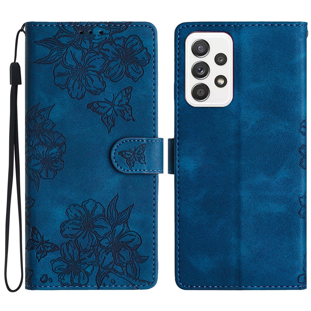 For Samsung Galaxy A73 5G   PU Leather Phone Case Imprinted Pattern Wallet Phone Cover - Blue