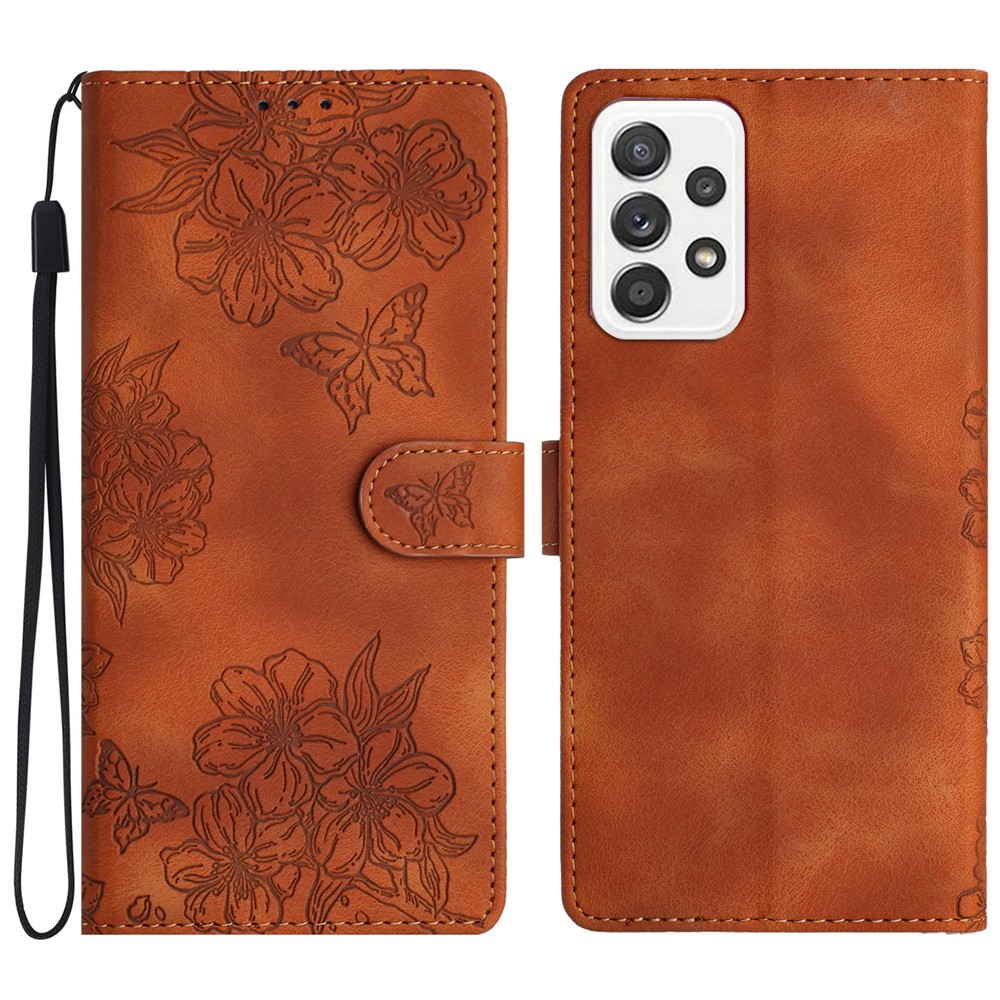 For Samsung Galaxy A73 5G PU Leather Phone Case Imprinted Pattern Wallet Phone Cover - Brown
