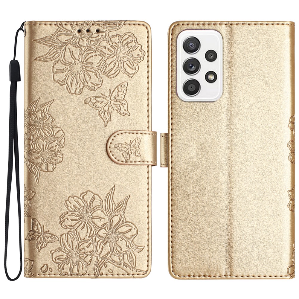 For Samsung Galaxy A73 5G PU Leather Phone Case Imprinted Pattern Wallet Phone Cover - Gold