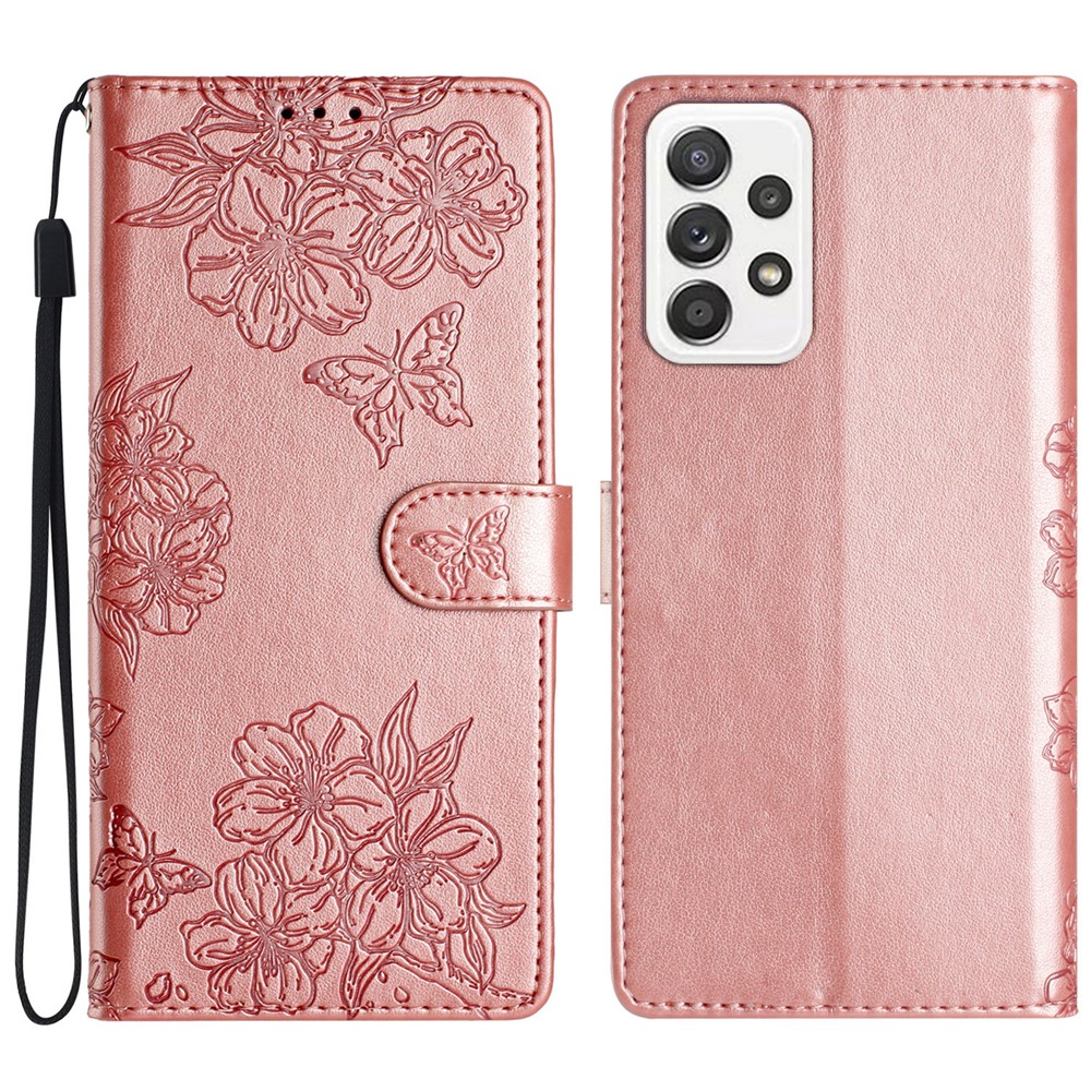 For Samsung Galaxy A73 5G PU Leather Phone Case Imprinted Pattern Wallet Phone Cover - Rose Gold