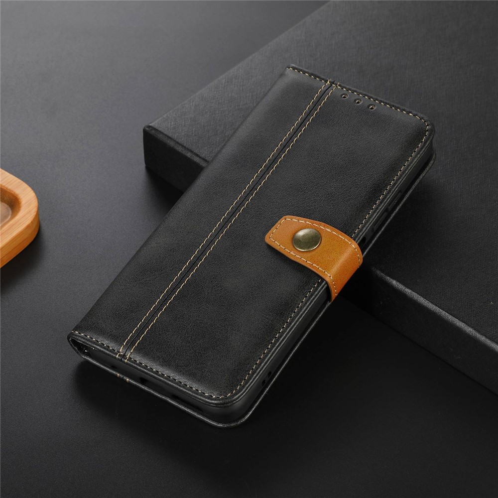 Anti-scratch Phone Case For Motorola Edge 30 Lite 5G, PU Leather Calf Texture Wallet Cover Magnetic Clasp Phone Shell - Black-5