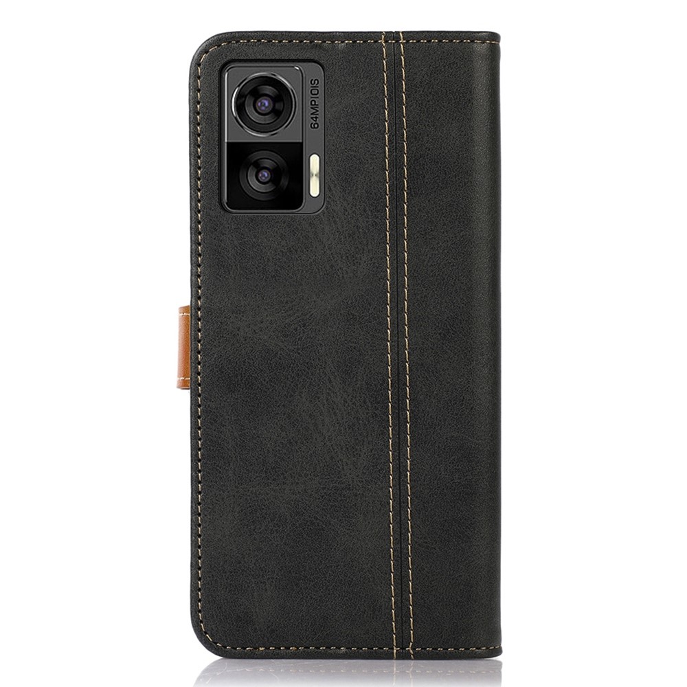 Anti-scratch Phone Case For Motorola Edge 30 Lite 5G, PU Leather Calf Texture Wallet Cover Magnetic Clasp Phone Shell - Black-7