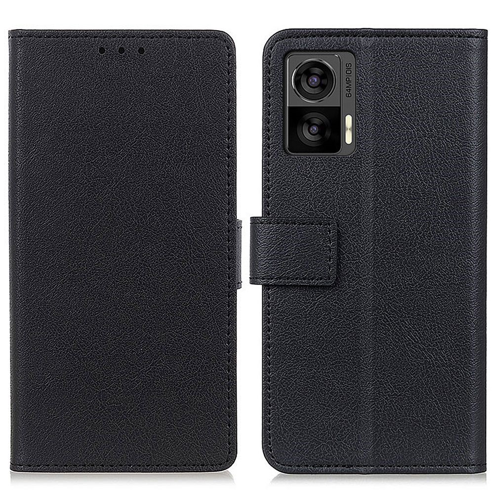 For Motorola Edge 30 Lite 5G Anti-scratch PU Leather Phone Case Anti-shock Folio Flip Protective Cover Wallet Stand - Black-1