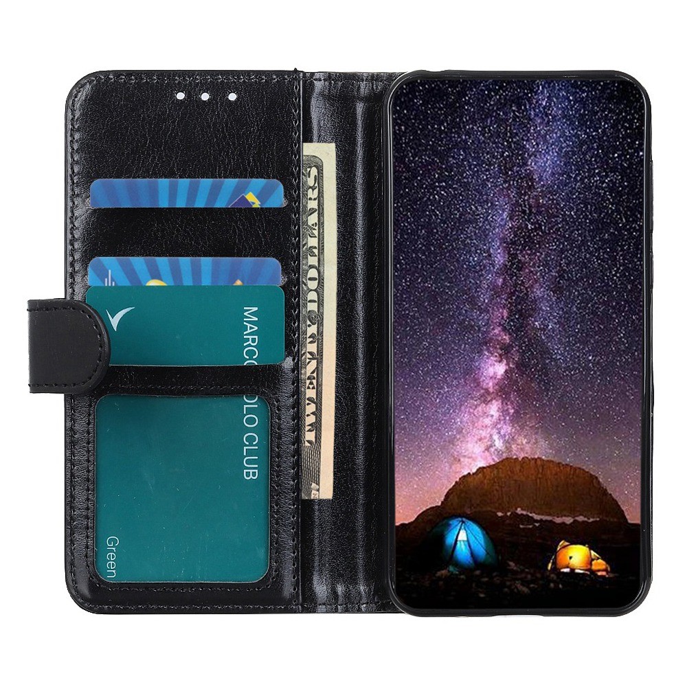 For Motorola Edge 30 Lite 5G Drop-proof Crazy Horse Texture Phone Case Anti-shock PU Leather Wallet Cover with Stand - Black-2