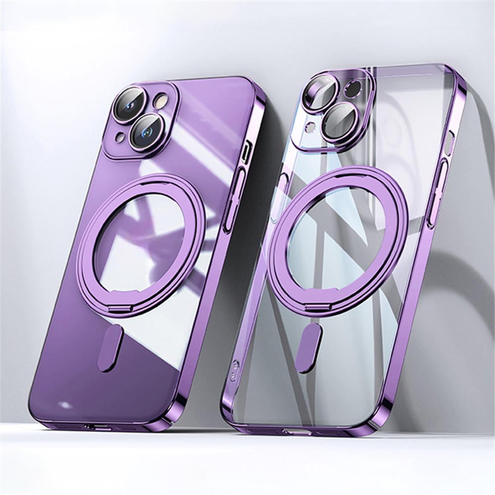 For iPhone 14 Case Compatible with MagSafe PC+TPU Kickstand Electroplating Phone Cover - Purple
